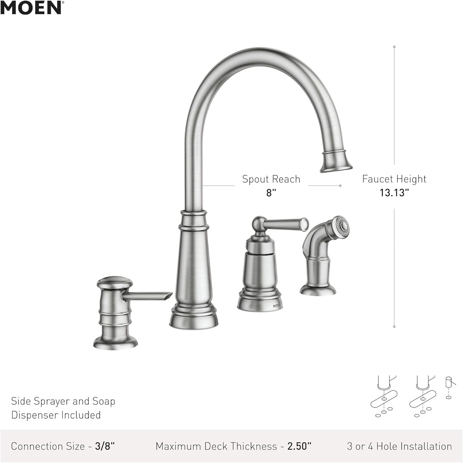 Moen 87042BRB Edison Kitchen Faucet With Sprayer & Soap - Mediterranean Bronze