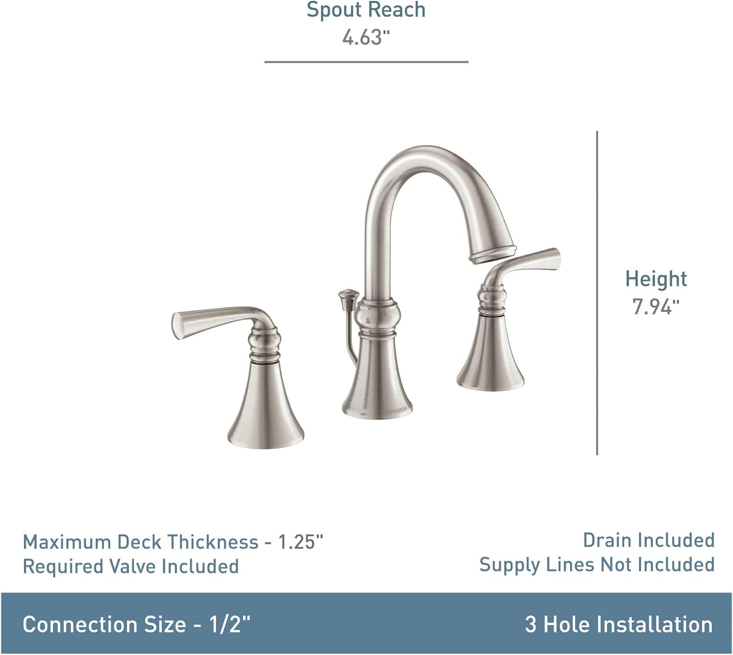 Moen WS84855SRN Weatherly Widespread Bathroom Faucet - Brushed Nickel