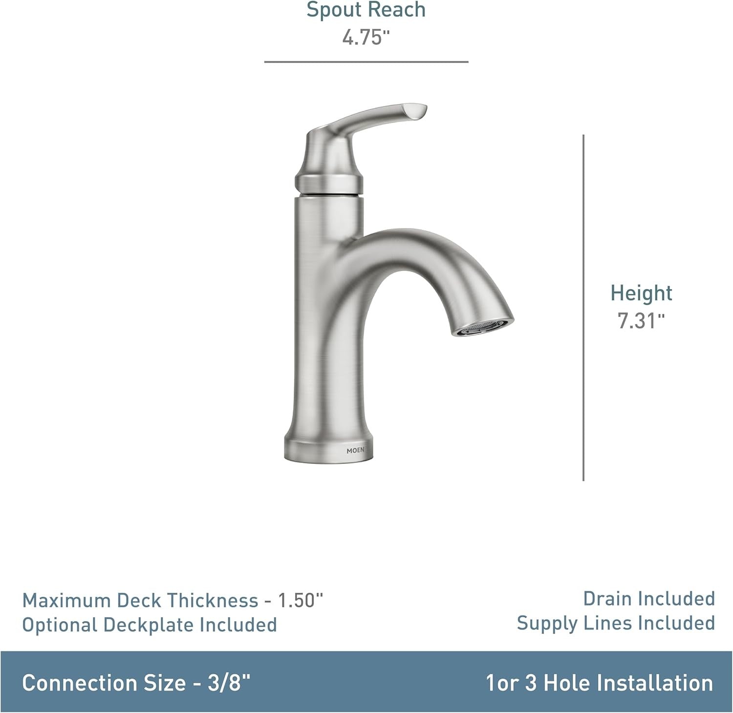 Moen 84980SRN Wellton Single Handle 1-3 Hole Bathroom Faucet - Brushed Nickel