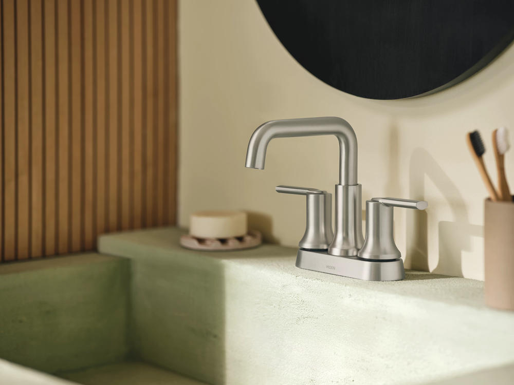 Moen Zyla 84141SRN 2 Handle High Arc Bathroom Faucet Spot Resist Brushed Nickel