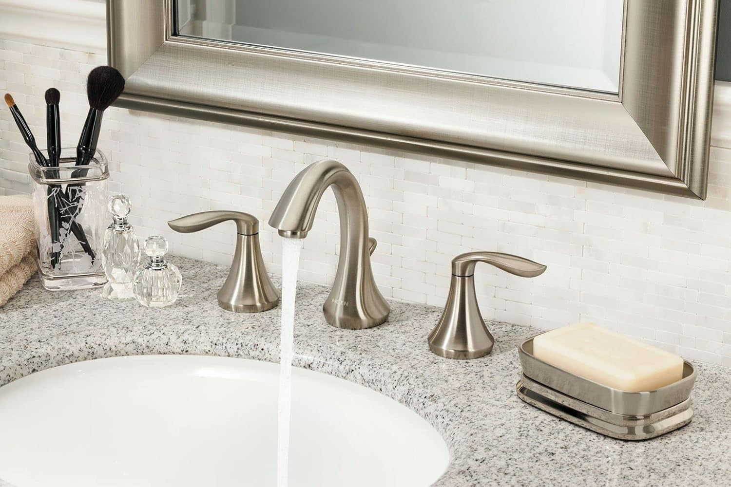 Moen T6420BN Eva High Arc Widespread Bathroom Sink Faucet Brushed Nickel