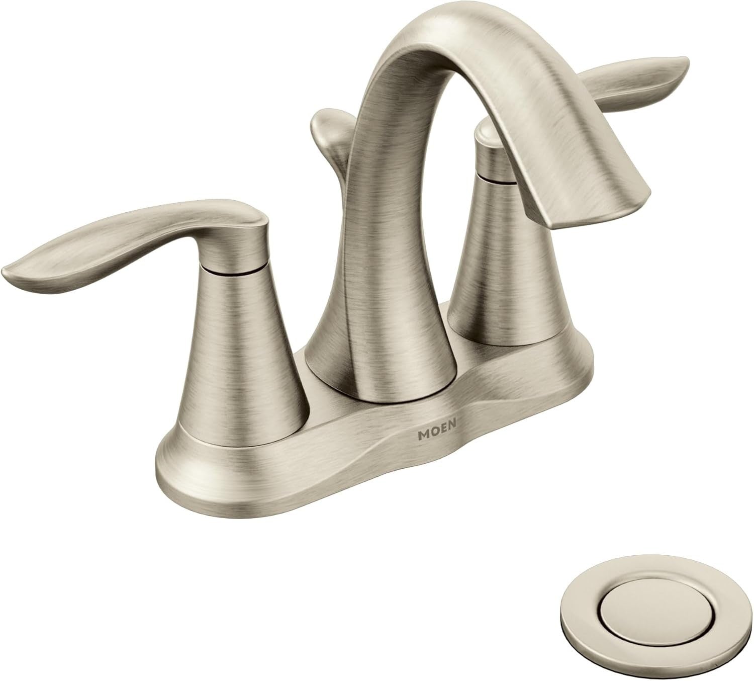MOEN Eva Brushed Nickel Two-Handle High Arc Bathroom Faucet 4-Inch Center 6410BN