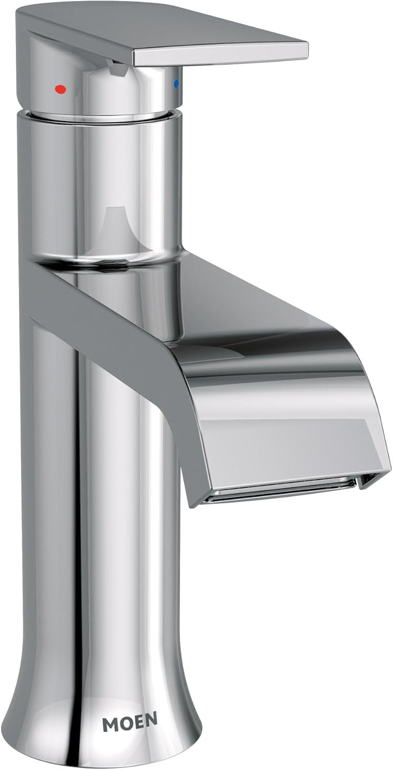 Moen WS84760 GENTA Chrome 1-Hole Handle Centerset Bathroom Faucet w/ DRAIN