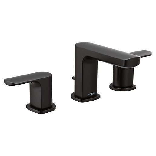 Moen T6920BL Matte Black Rizon Two-Handle Widespread Low Arc Bathroom Faucet