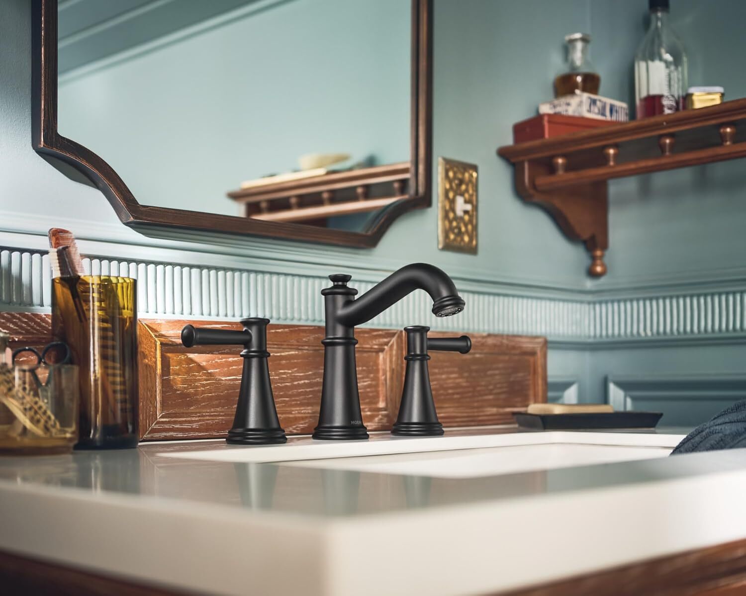 Moen T6405BL BELFIELD 2-Handle High Arc Bathroom Faucet Trim - Matte Black