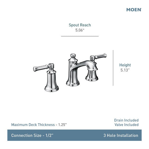 Moen TV6805 Dartmoor Widespread High Arc Bathroom Faucet Polished Chrome