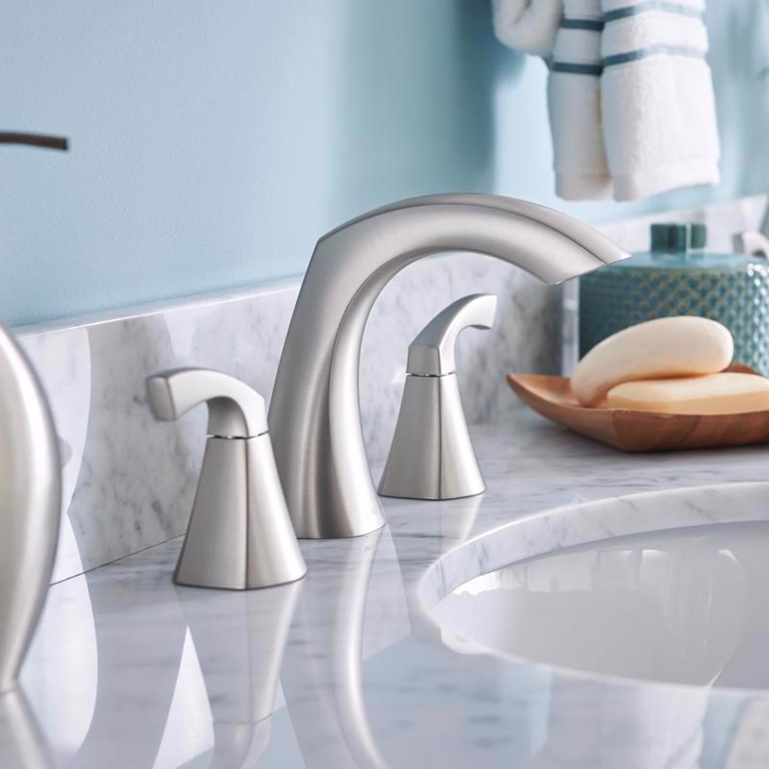 Moen 84504SRN Lindor 2 Handle High Arc Bathroom Faucet Spot Resist Nickel