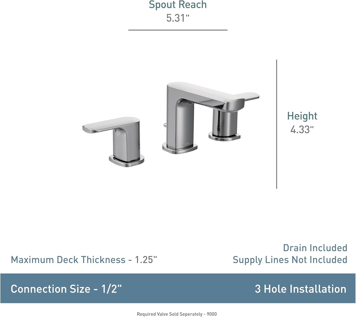 Moen T6920BL Matte Black Rizon Two-Handle Widespread Low Arc Bathroom Faucet