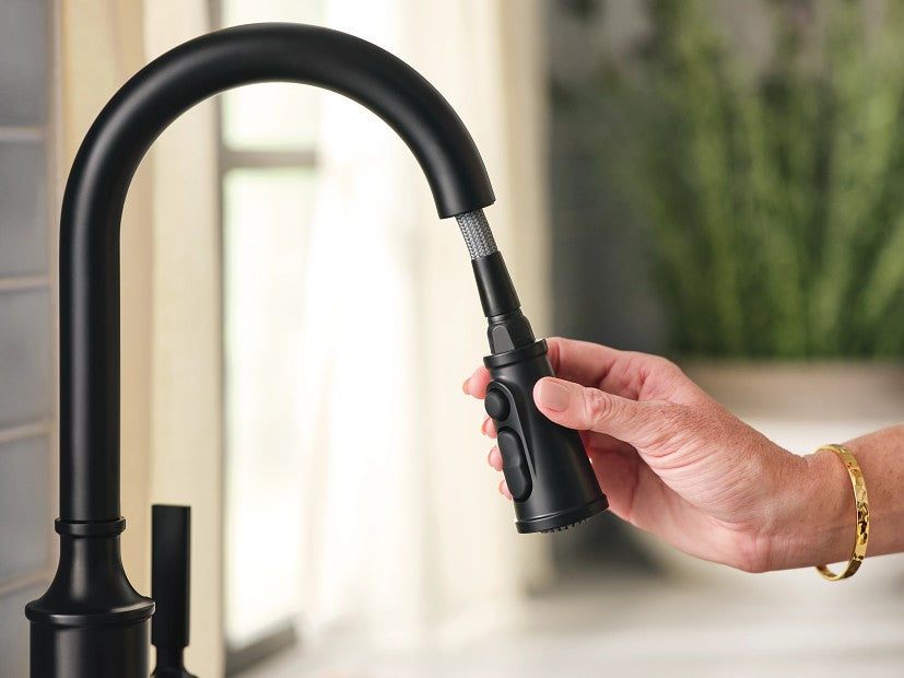 Moen 87679BL Gilden 1-Handle High Arc Pull-Down Kitchen Faucet - Matte Black