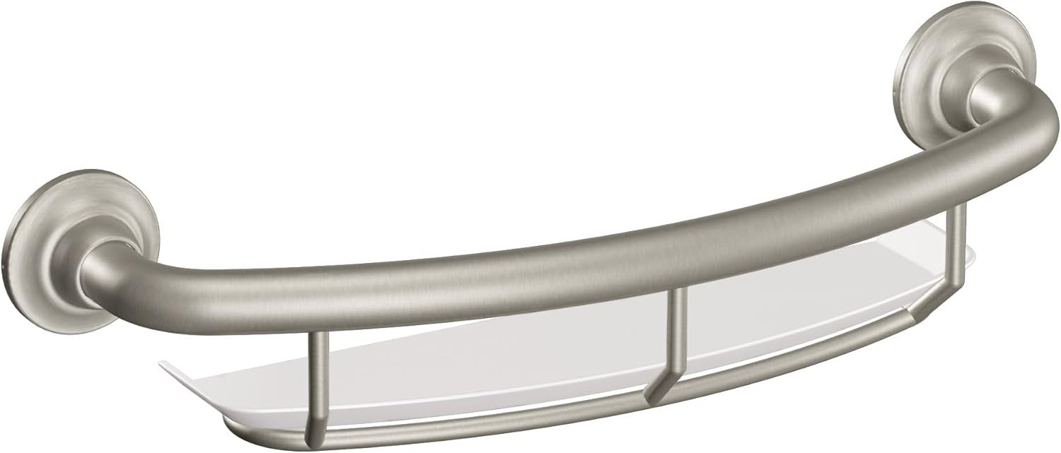 MOEN Home Care 16 in. Concealed Screw Grab Bar w/ Shelf - Brushed Nickel
