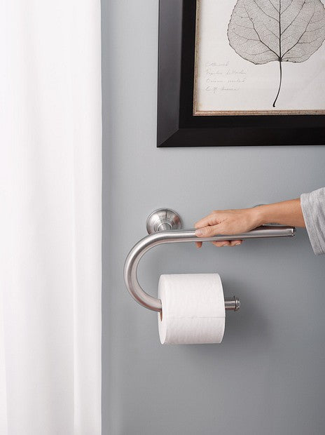 Moen LR2352DBN Bathroom 8" Grab Bar & Toilet Paper Holder - Brushed Nickel
