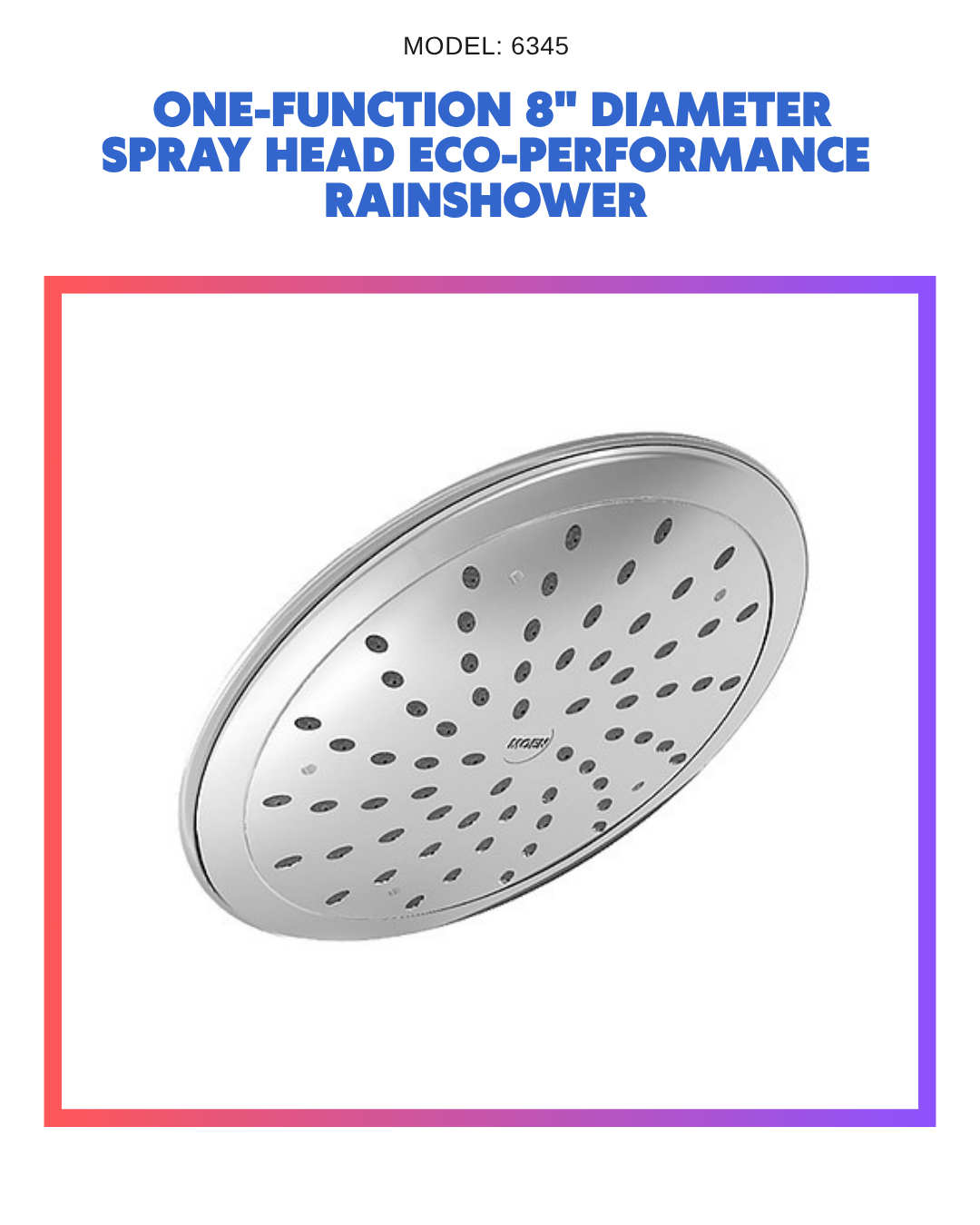 Moen 6345 Full-Spray 1-Function 8" Rain Shower Head - Chrome Finish