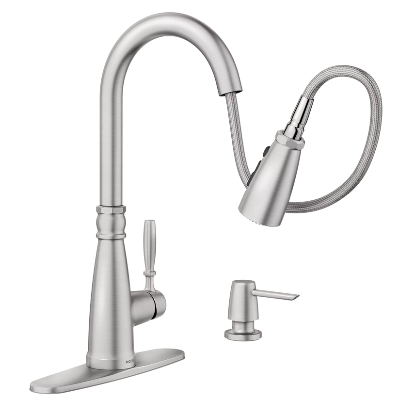 MOEN 87162SRS Boman Single Handle Pull-Down Kitchen Faucet - Brushed Nickel