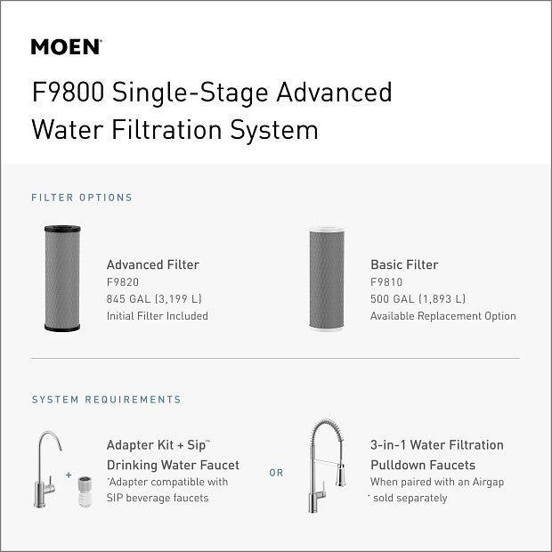 Moen F9800 Single-Stage Under Sink Advanced Water Filtration System