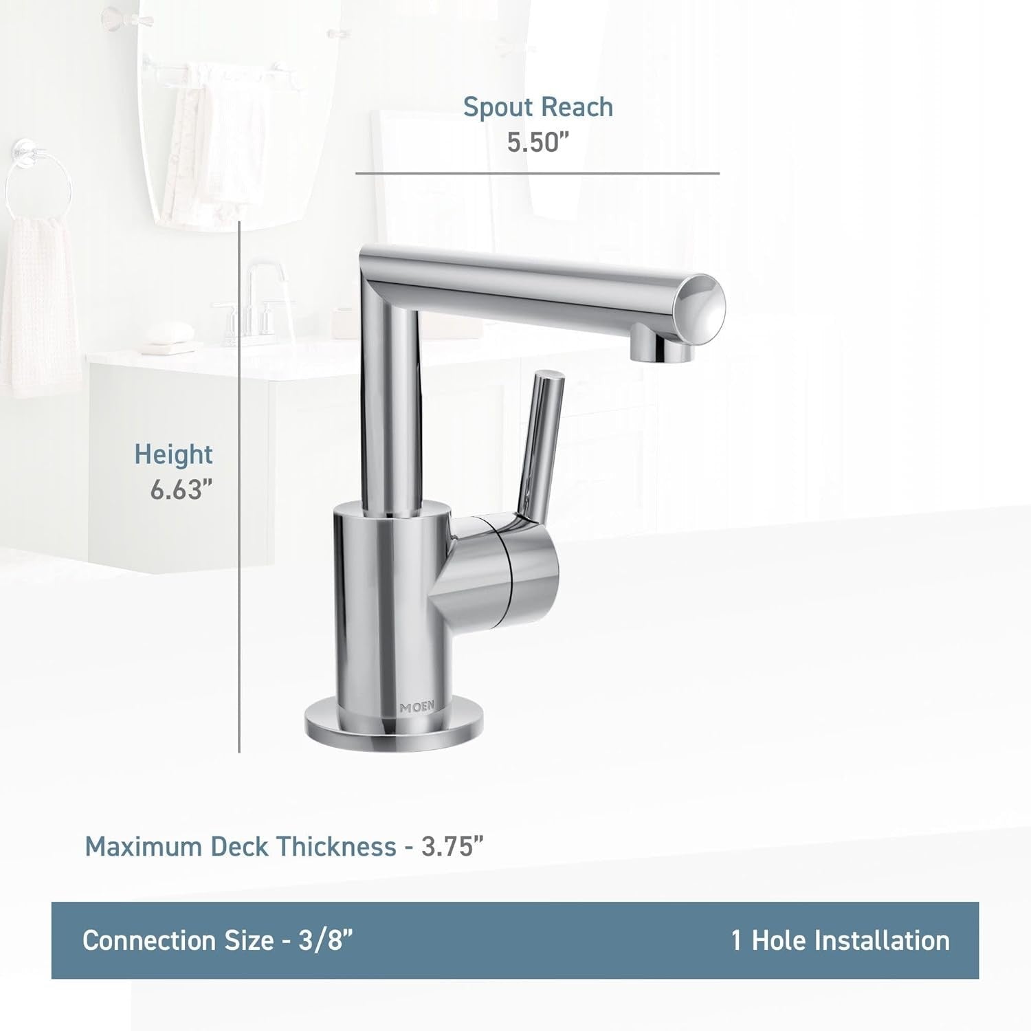 Moen S43001 Arris 1-Handle One-Hole Bathroom Faucet w/ DRAIN Chrome Finish