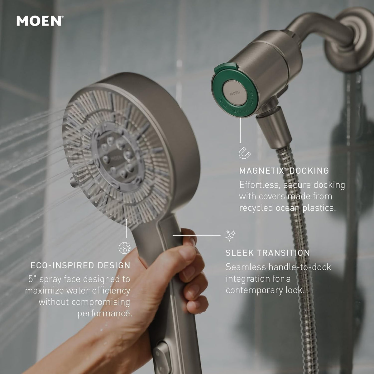 MOEN 230H2EP Verso Magnetix 5" Handheld Saves Hot Water 1.75 GPM - Chrome