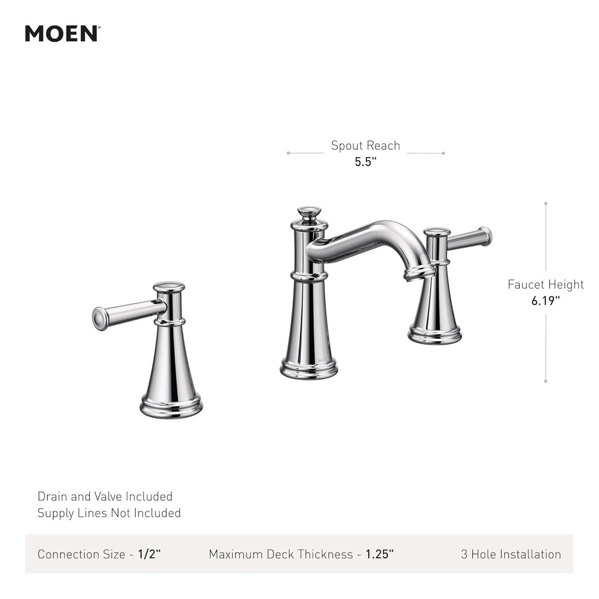 Moen TV6405 Belfield 2-Handle High Arc Bathroom Sink Faucet Trim Kit - Chrome