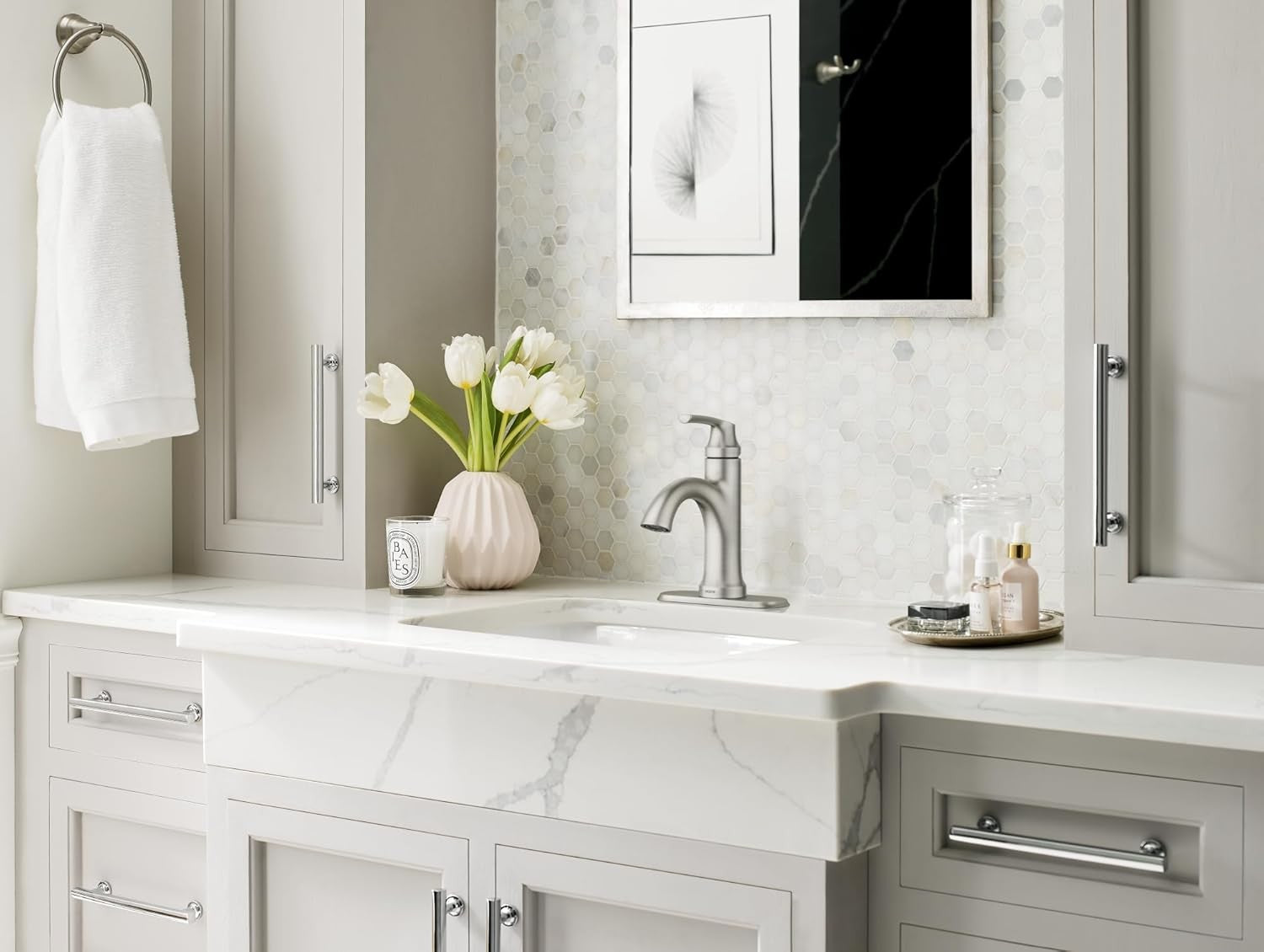 Moen 84980SRN Wellton Single Handle 1-3 Hole Bathroom Faucet - Brushed Nickel