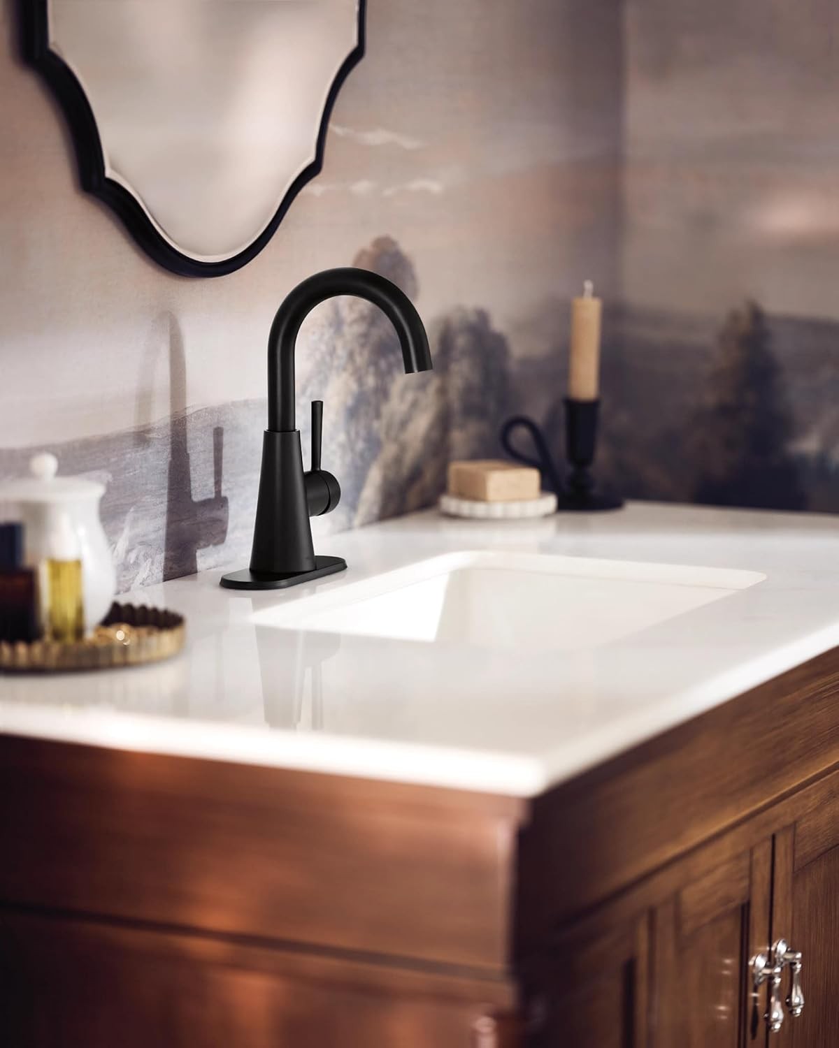 Moen Ronan Single Hole Single-Handle Bathroom Faucet in Matte Black 84021BL