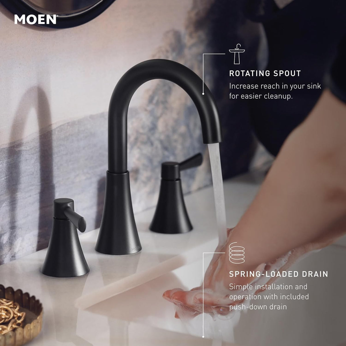 MOEN Ronan 84023SRN 2-Handle Modern Bathroom Faucet - Spot Resist Brushed Nickel