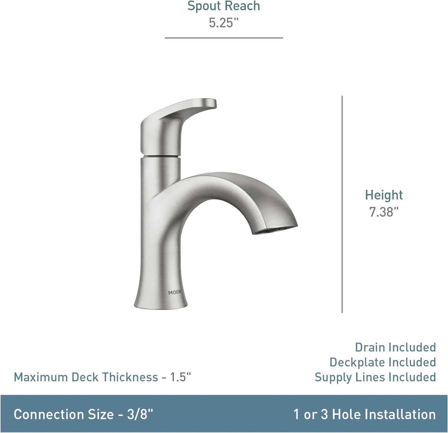 Moen 84346 Karis One-Handle 1-Hole/Centerset Bathroom Faucet w/ DRAIN - Chrome