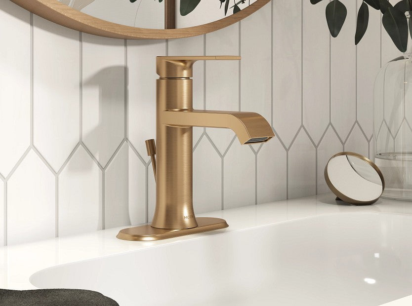 Moen WS84760BZG Genta Single Handle 1 Hole Bathroom Faucet - Bronzed Gold