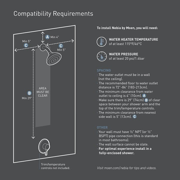Moen N207C0BLC Nebia Rainshower Spa With Handshower Matte Black and Chrome