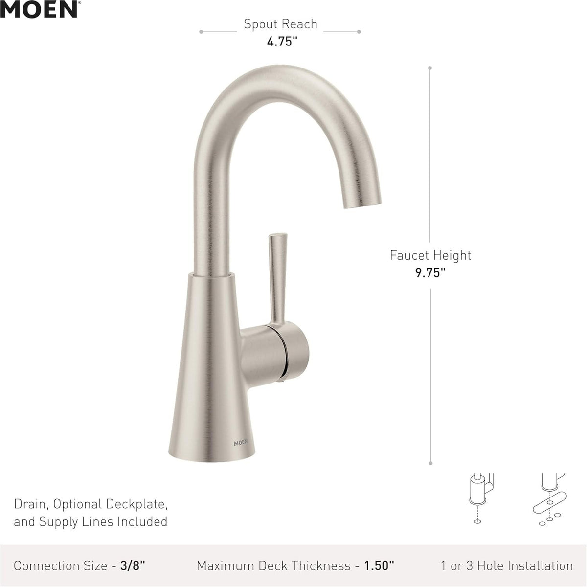 Moen 84021SRN Ronan 1-Handle Bathroom Sink Faucet - Spot Resist Brushed Nickel