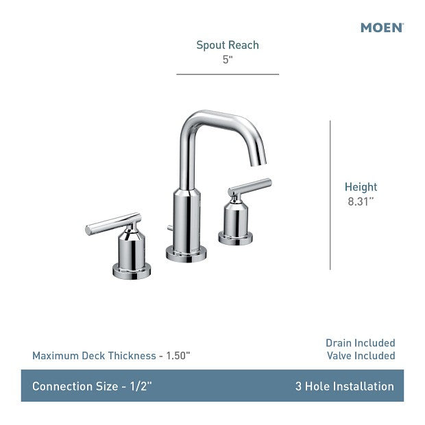 Moen TV6142BN Gibson Brushed Nickel High Arc Bathroom Sink Faucet Valve Included