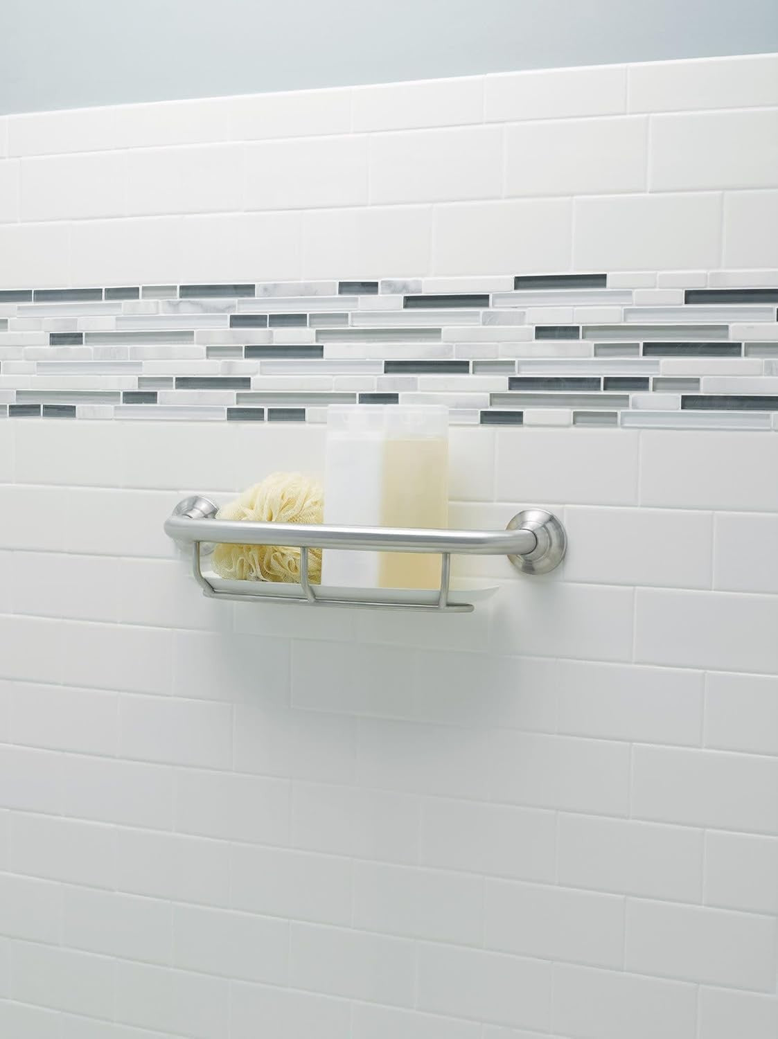 MOEN Home Care 16 in. Concealed Screw Grab Bar w/ Shelf - Brushed Nickel