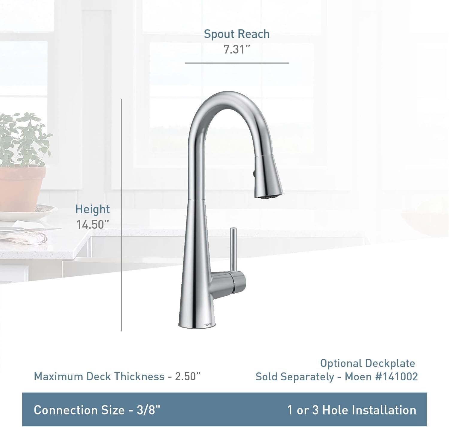 Moen 7664SRS One-Handle High Arc Pulldown Bar Faucet, Spot Resist Stainless