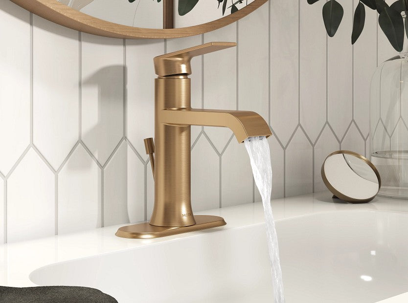Moen WS84760BZG Genta Single Handle 1 Hole Bathroom Faucet - Bronzed Gold