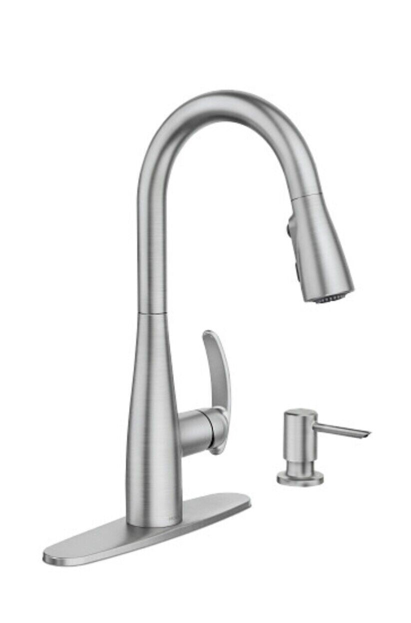 Moen 87932SRS Reyes 1-Handle Pull-Down Kitchen Faucet & Soap - Stainless