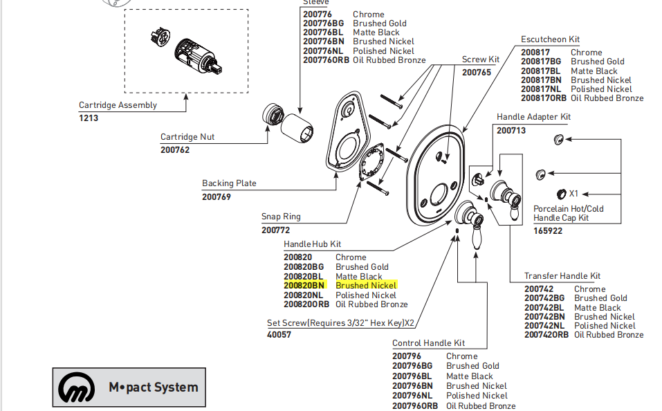 Moen 200820BN Handle Hub for Weymouth M-CORE 3-Series Valve Trim- Brushed Nickel