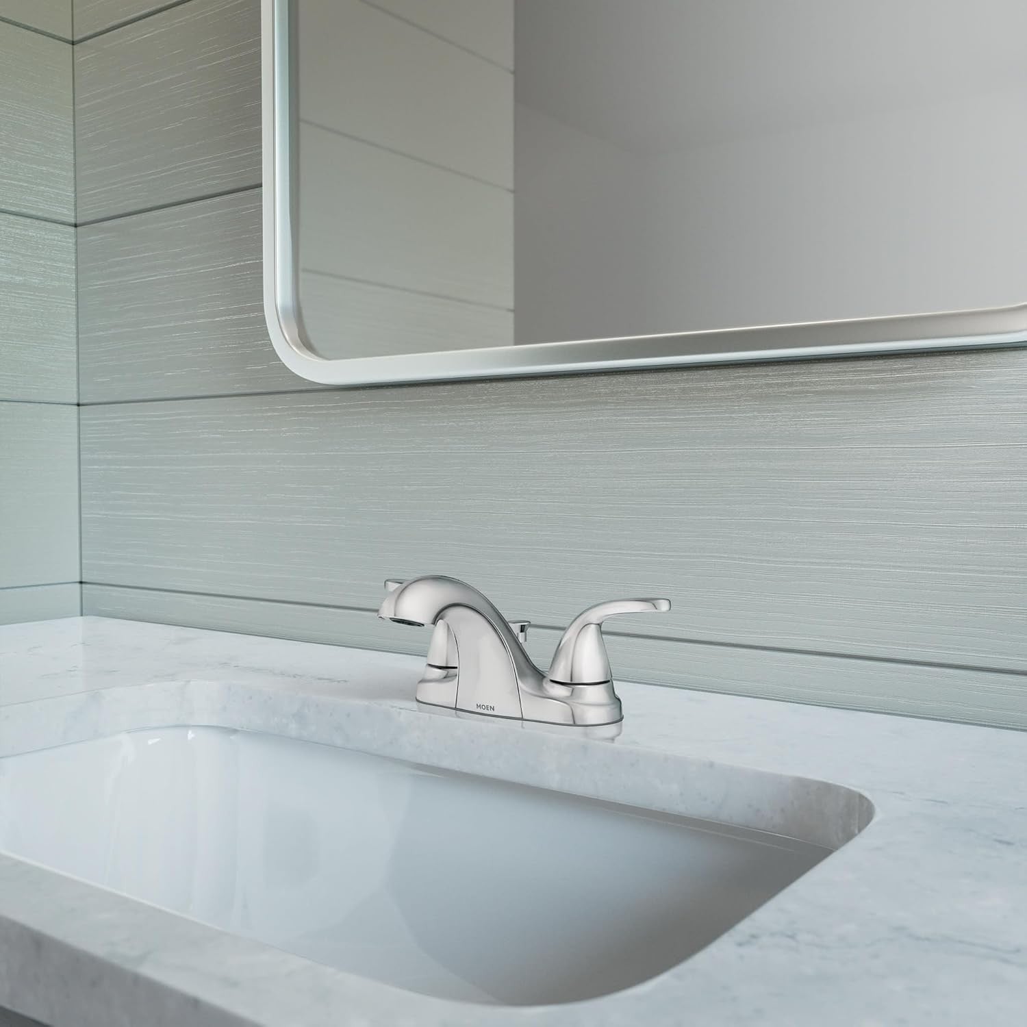 MOEN 84603 Adler 4 in. Centerset 2-Handle Low-Arc Bathroom Faucet in Chrome