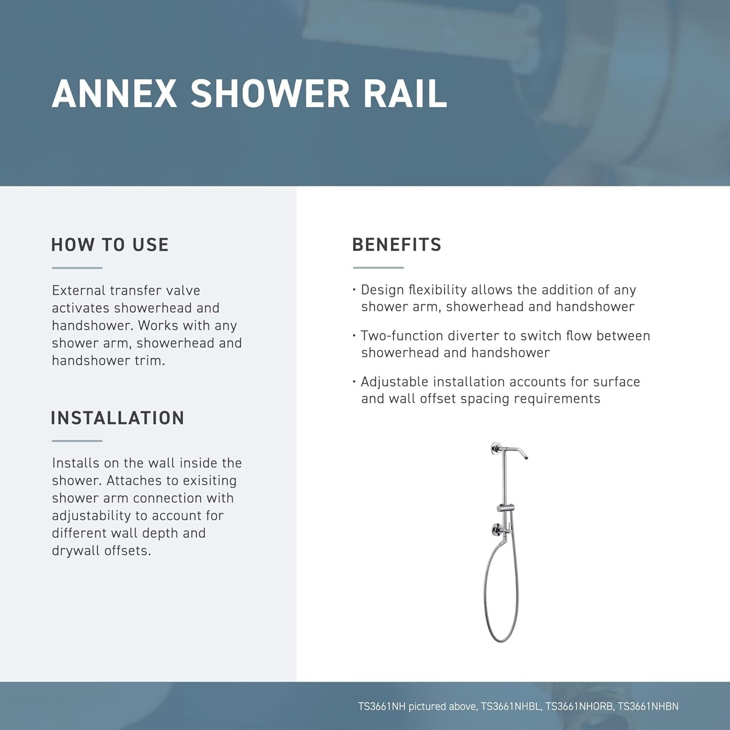 Moen TS3661NHBG Annex Retrofit Slide Shower Rail Bar No Head Brushed Gold 