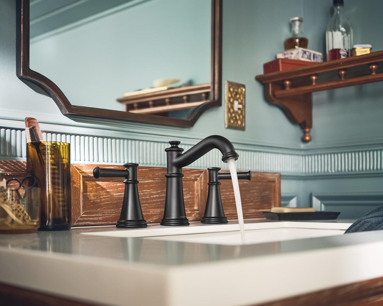 Moen T6405BL BELFIELD 2-Handle High Arc Bathroom Faucet Trim - Matte Black