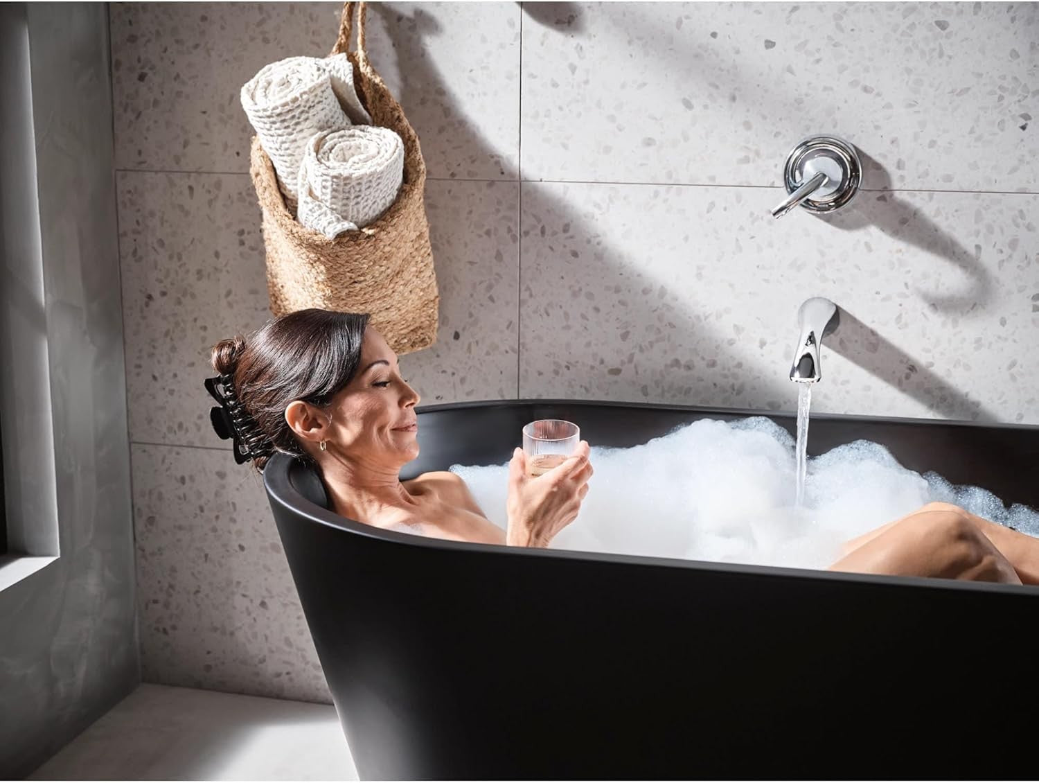 Moen WT371BN Glyde 1-Handle Non Diverter Wall Mount Filler High Flow Tub Faucet