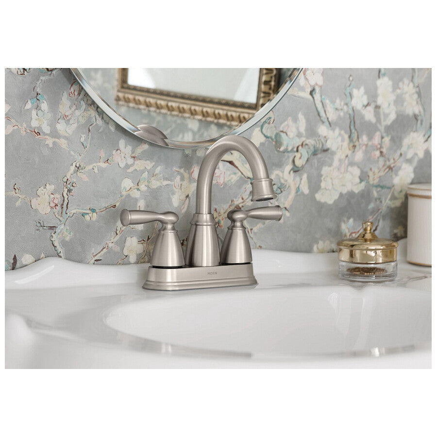 Moen 84943SRN Spot Resist Brushed Nickel Centerset Double Handle Bathroom Faucet