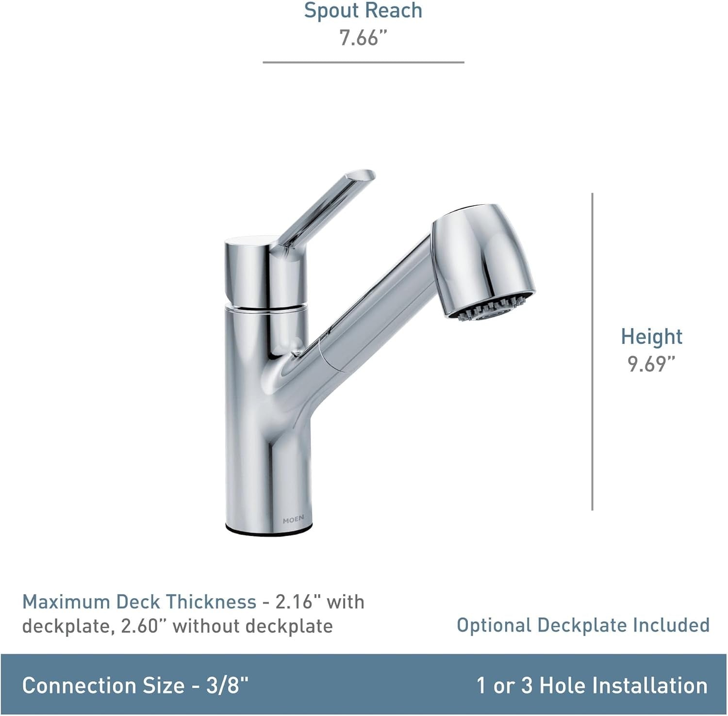 Moen 7585C Method 1-Handle Low-Arc Modern Pullout Kitchen Faucet - Chrome
