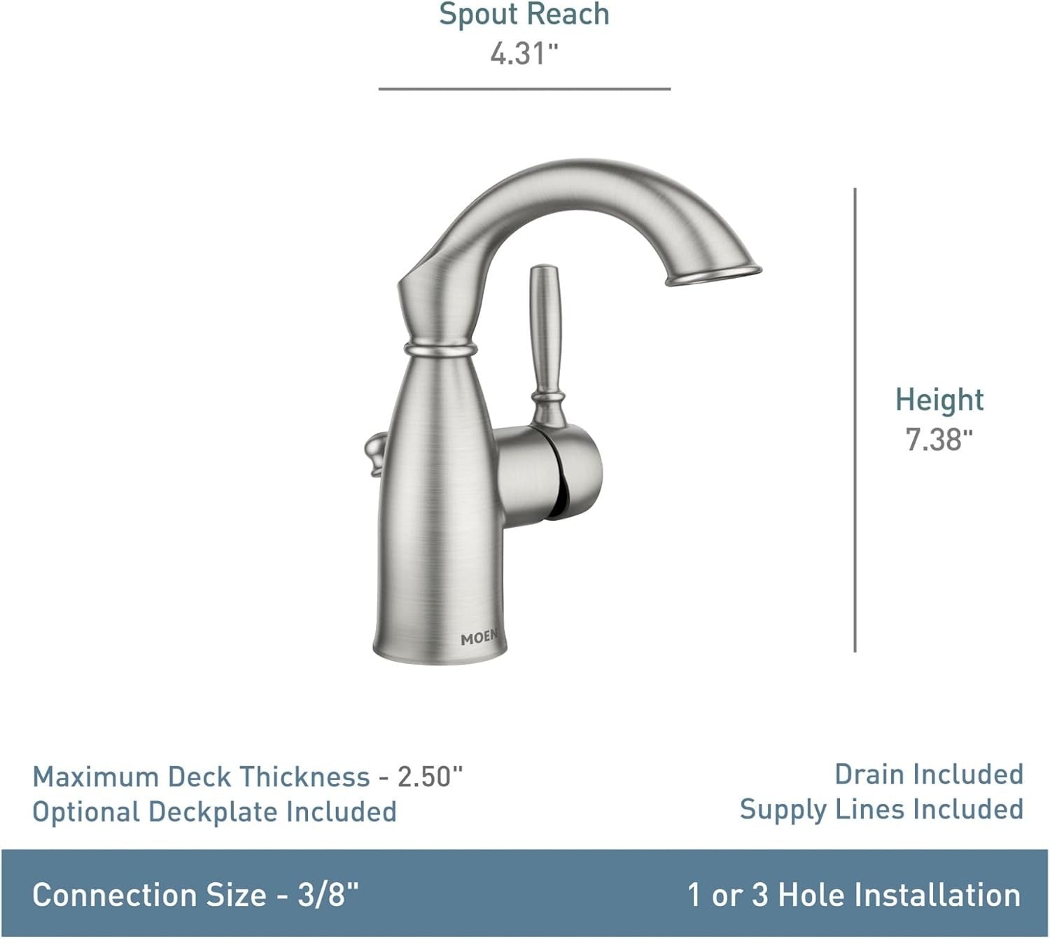 MOEN Sarona 84144SRN Single Handle Bathroom Faucet - Spot Resist Brushed Nickel
