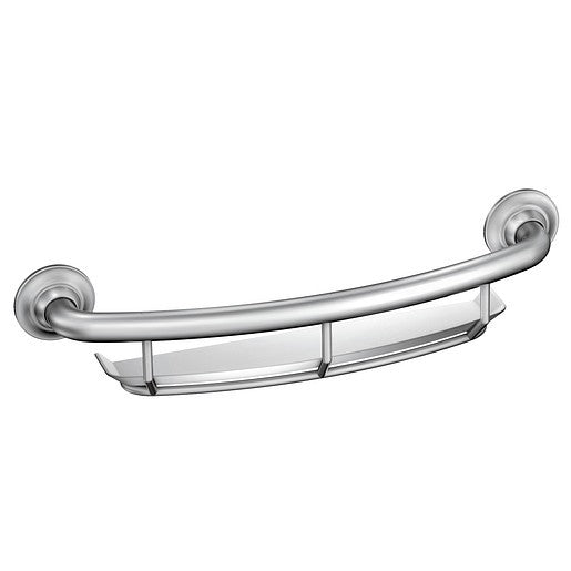 Moen LR2356DCH 16" Screw-in Curved Shower Bathroom Grab Bar With Shelf - Chrome