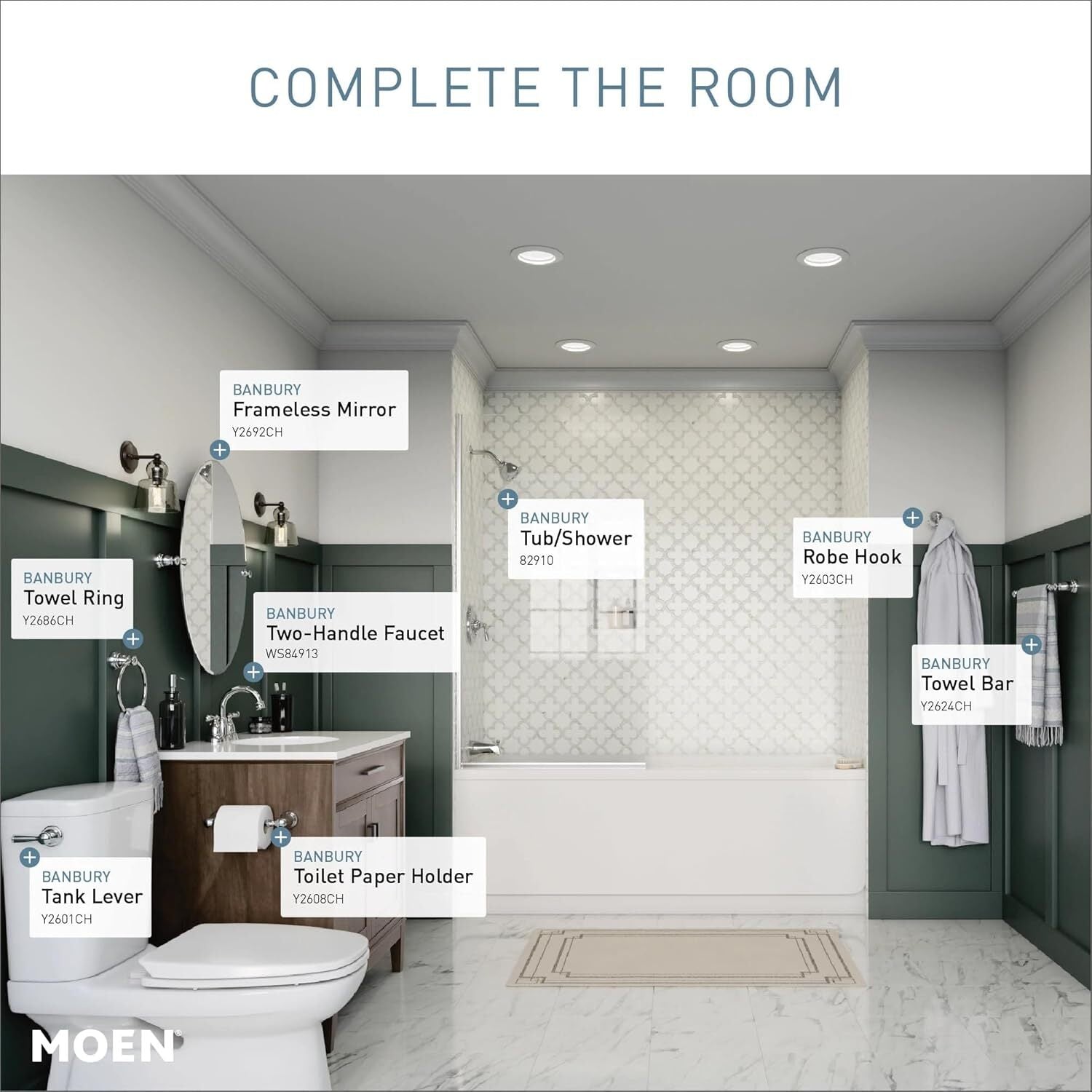 Moen Banbury 82910 Tub Shower Faucet Trim Set, Posi-Temp VALVE INCLUDED - Chrome