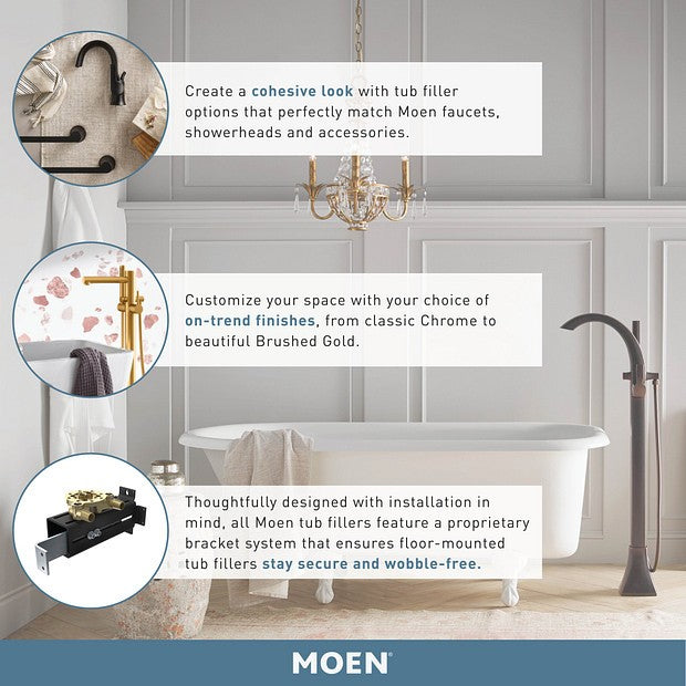 Moen TS50200 Freestanding Floor Mount Tub Filler Double Riser Floor Joist