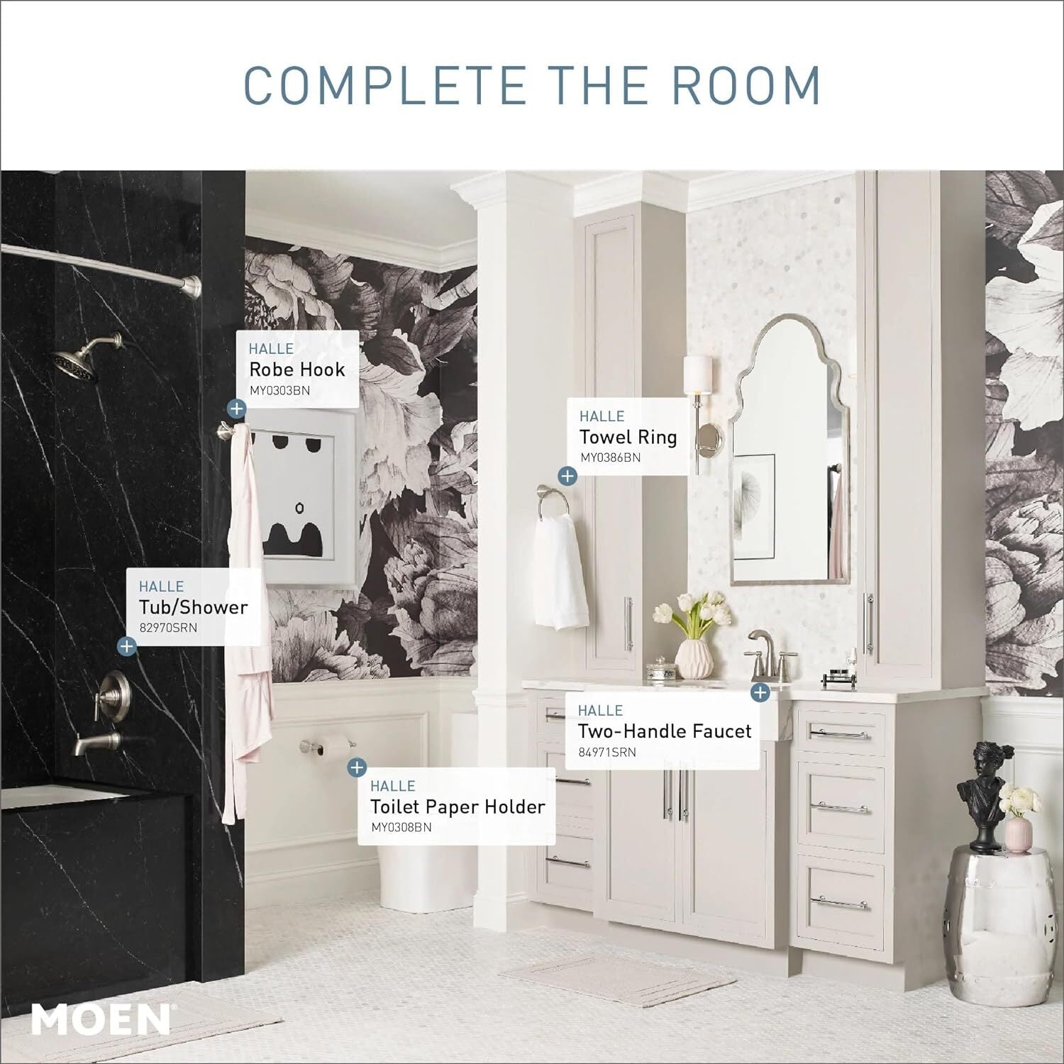 Moen Halle 82970SRN Bathroom Shower Faucet Spot Resist Brushed Nickel