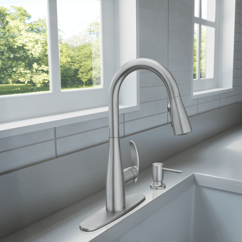 Moen 87932SRS Reyes 1-Handle Pull-Down Kitchen Faucet & Soap - Stainless