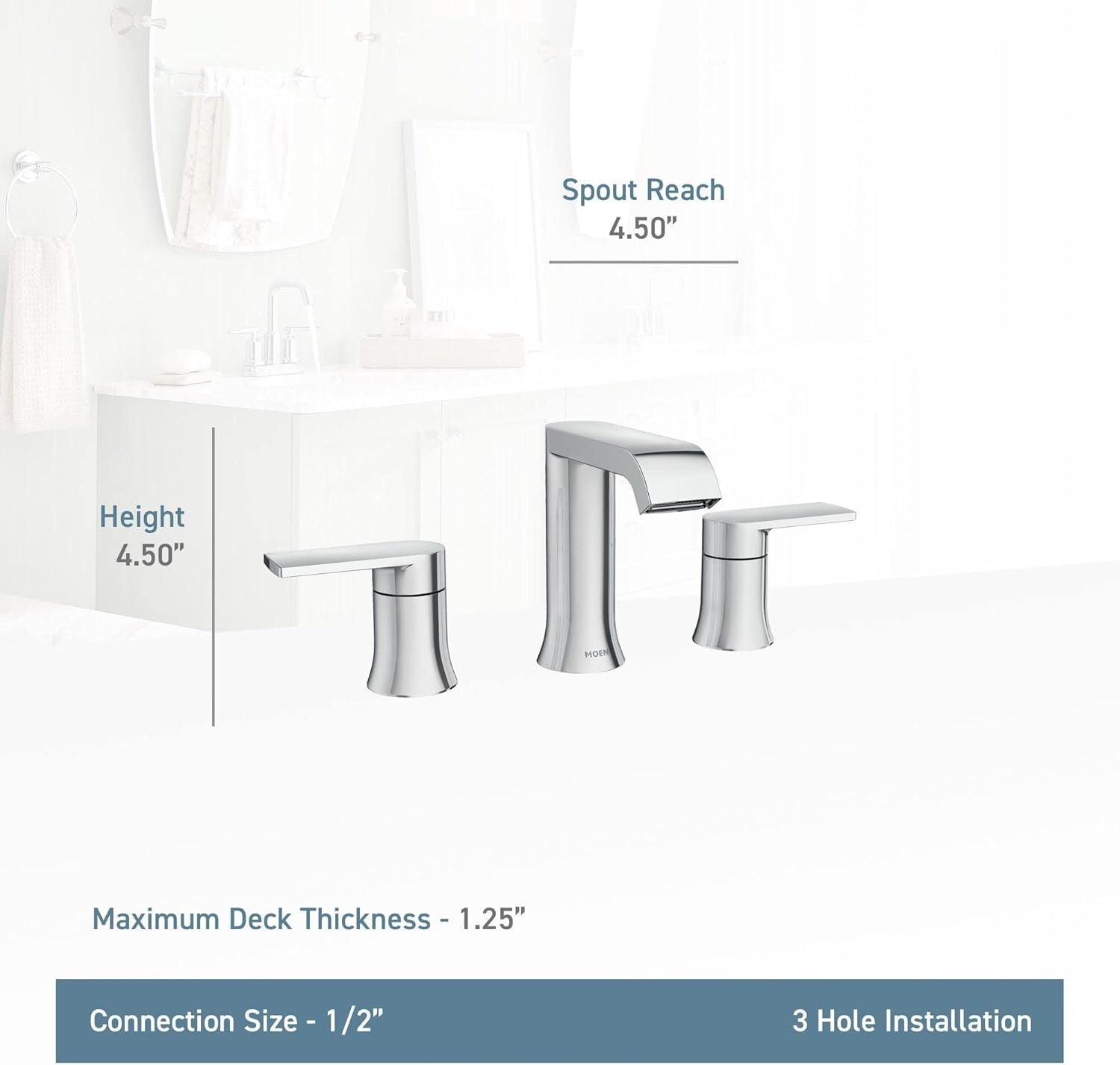 💲Moen Genta LX Chrome Two-Handle Three-Hole Widespread Modern Bathroom NO VALVE