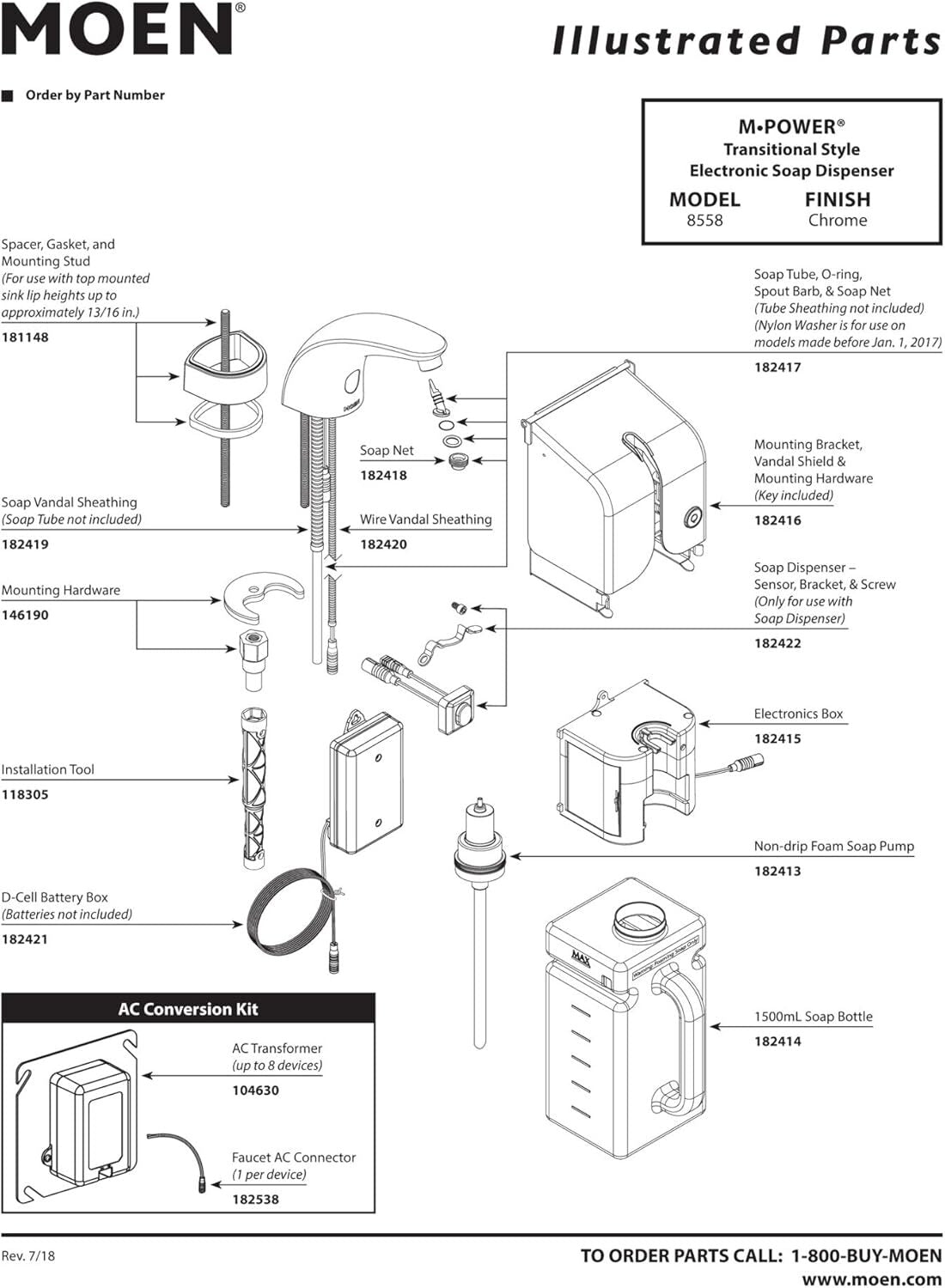 Moen 8558 Chrome M-Power Electronic Touchless Soap Dispenser