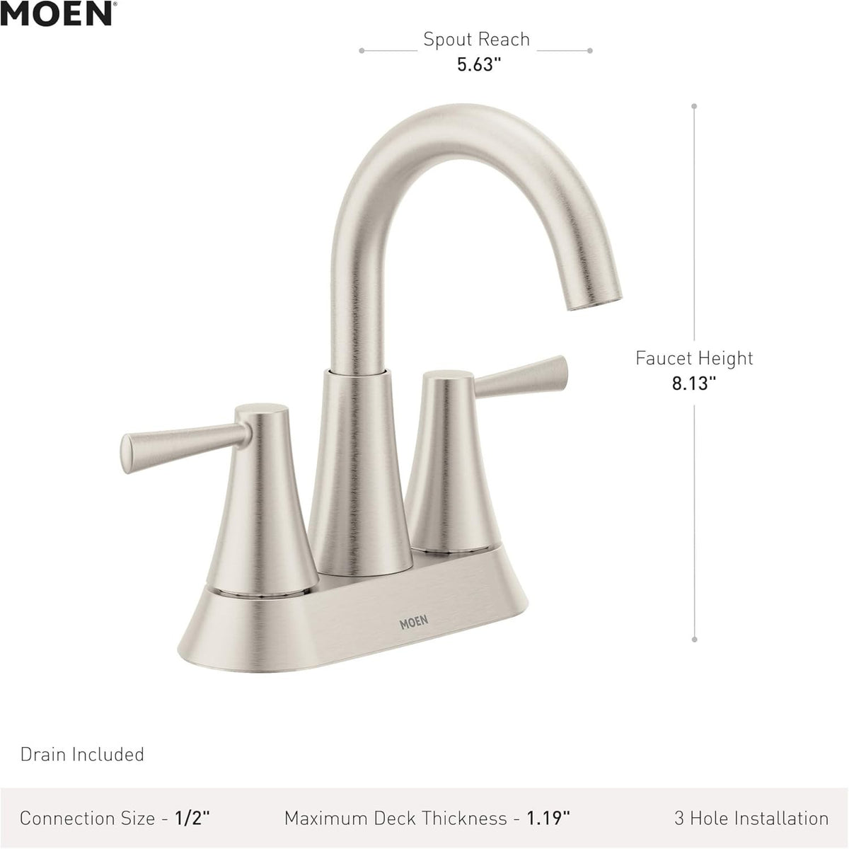 MOEN Ronan 84022 2-Handle 4" Centerset Modern Bathroom Faucet - Chrome