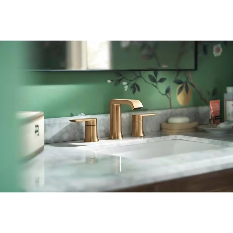 Moen 84763BZG Genta Bathroom 2-Handle Faucet W/ Drain & Valve in Bronzed Gold